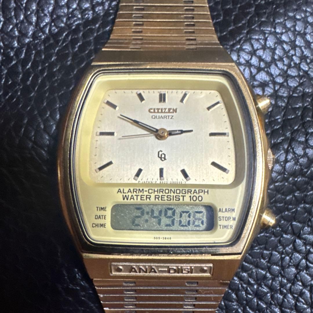Gold Casual Wristwatch Ana-Digi Accesory Quartz Analog Fashion Digital Citizen - vintagewatches.pk