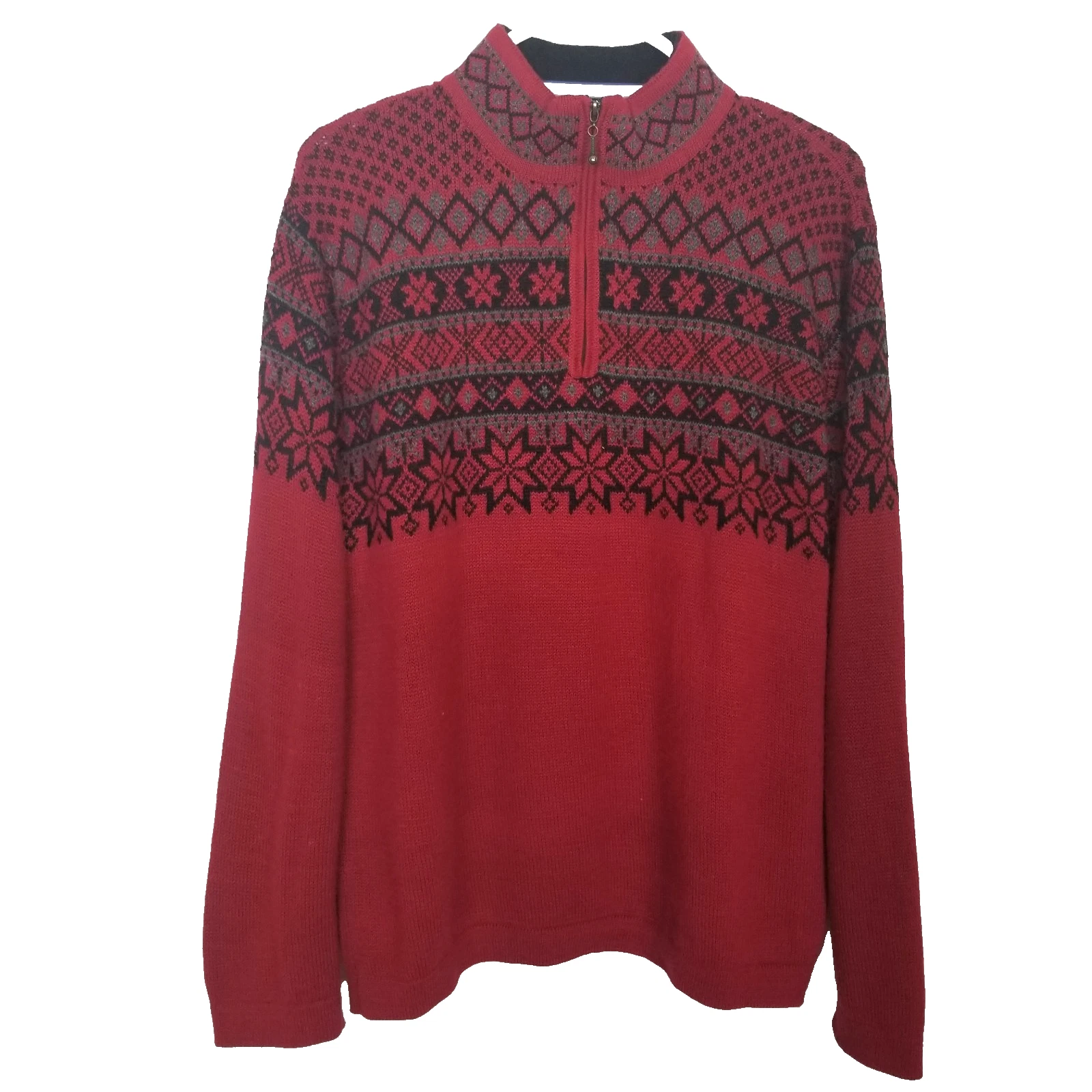 Alpaca Imports Men Alpaca Wool Sweater Sz M Red Fair Isle 1/4 Zip Pullover