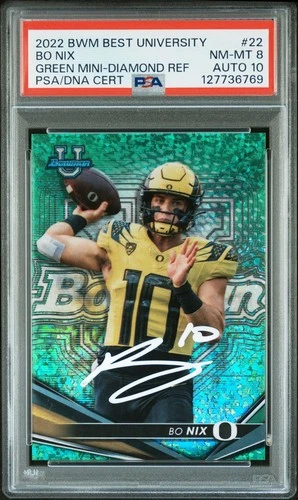 Bo Nix 2022 Bowman Best Univ Green Refractor Rookie Card #22 PSA 8 Auto 10 86/99