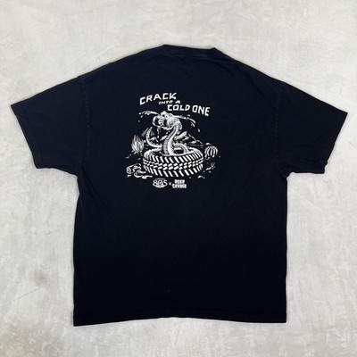 Beer Savage 805 Crack Into A Cold One T-Shirt Mens XL Black Snake Beer Graphic
