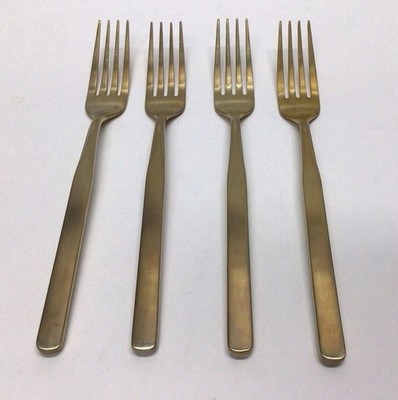 Cambridge Stainless Steel Gold Tone Finish Plain Flat Tip 4 Dinner Forks 8 1/4''