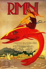 366537 Rimini Italia Estate Spiaggia Ragazza Pesce Vintage Arte Stampa Parete Poster