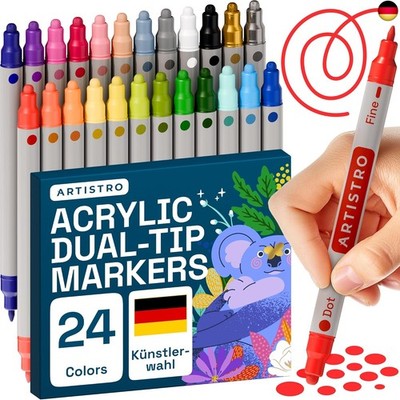 Artistro 24 Acrylstifte für Steine Wasserfest mit Doppelspitze (Feine Spitze 