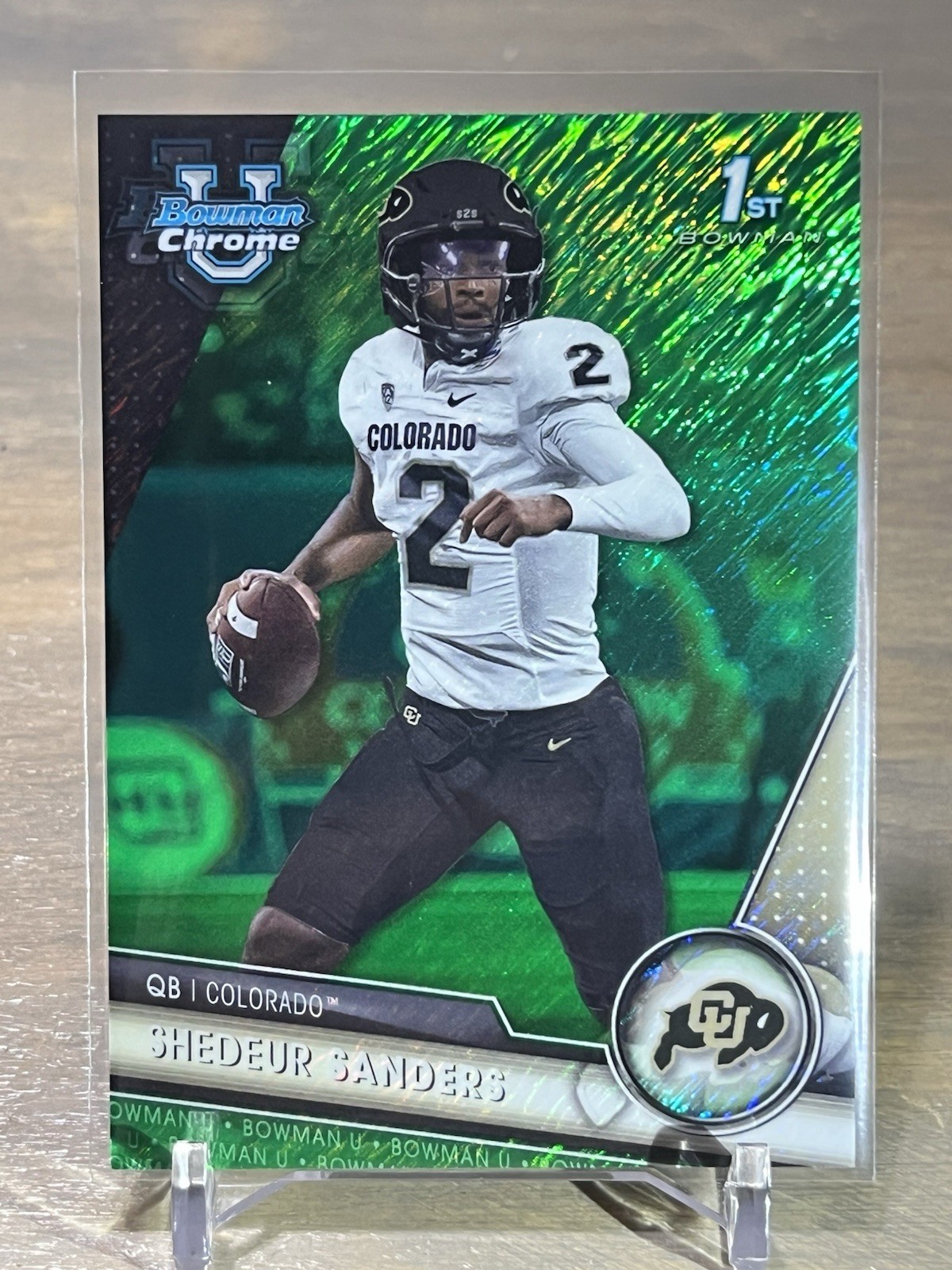 2023 Bowman University Chrome 1st Shedeur Sanders Green Shimmer Refractor #/99