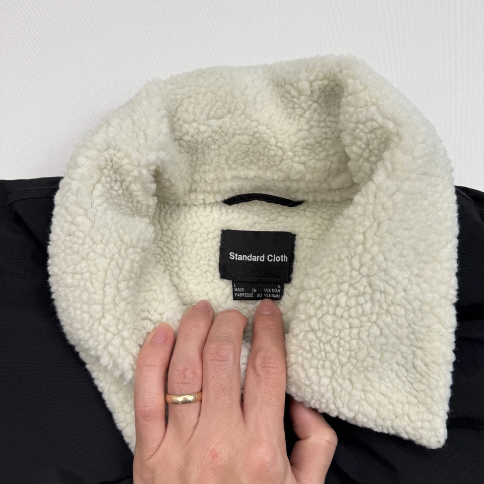 Standard Cloth Coach Jacket Mens Size L Sherpa Lined Black Nylon - Image 2 of 4