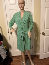 Liz Claiborne Career Faux Wrap Dress Women's M 3/4 Sleeve Tie Waist Deep V-Neck