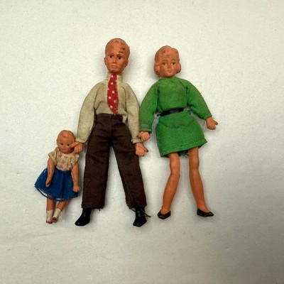 Vintage German Caco Bendable Dollhouse Family Father Mother Daughter 5'' Set of 3