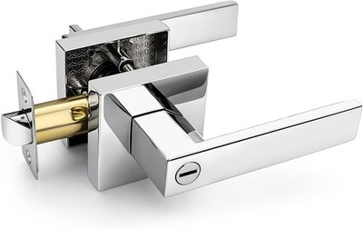 *ANGEBOT* Sichtschutz-Türhebel aus poliertem Chrom, moderner quadratischer schlüsselloser Türgriff