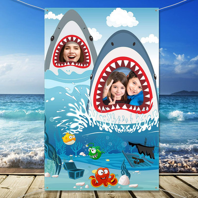 Shark Birthday Party Backdrop Ocean Theme Photo Banner 63x35.4 in Decor for Kids