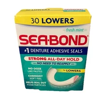 Sea Bond Secure Denture Adhesive Seals, Fresh Mint Lowers, Zinc-Free, All-Day