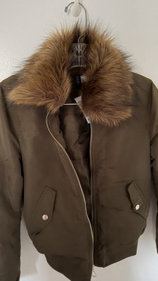 H&M Divided Bomber Jacket W/ Faux Fur Collar Size US 2