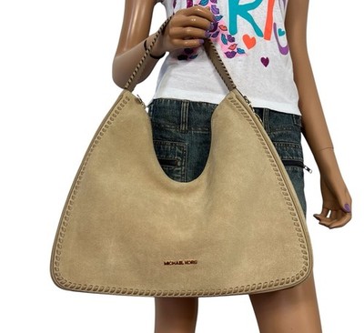 MICHAEL KORS Nayla Medium Suede Leather Hobo Shoulder Bag camel $548 NWT camel