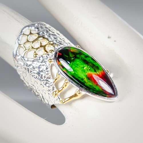 AAA 9 ct+ gem Natural Black Opal Ring 925 Sterling Silver Size 9 /R427912 - Picture 3 of 8
