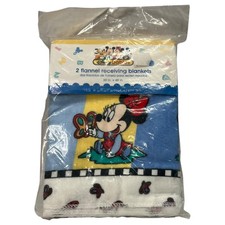 VTG Disney Babies Flannel Receiving Blankets Minnie Mickey 30x40 Baby New 90s