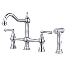 4 Hole Kitchen Faucet with Sprayer, 8 Inch Centerset Brass Bridge Kitchen Fau...