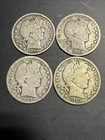 Lot of Four Barber Half Dollar Coins, 1899, 1902-O, 1907-O and 1915-S