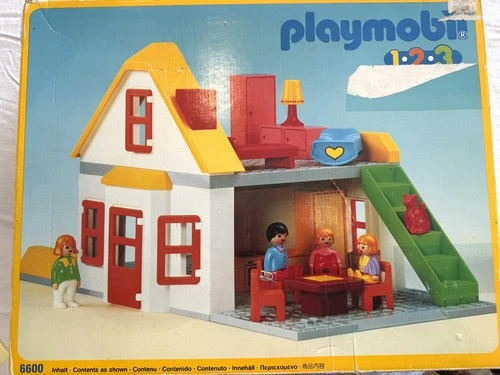 VINTAGE  PLAYMOBIL 123 DOLL HOUSE 6600  FURNITURE FAMILY FIGURE MIX LOT; RARE
