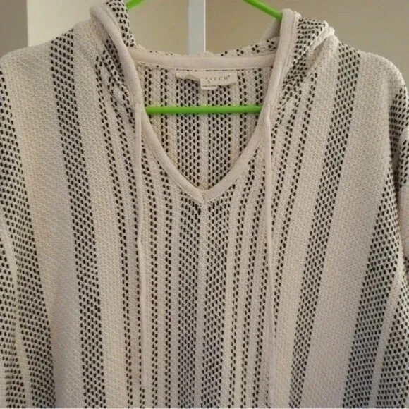 OFF WHITE Felpa con cappuccio pullover a righe Lovestitch taglia S Baja nero e panna