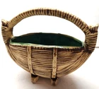 McCoy Basket Line Planter w/Handle, Green Glaze, 1959