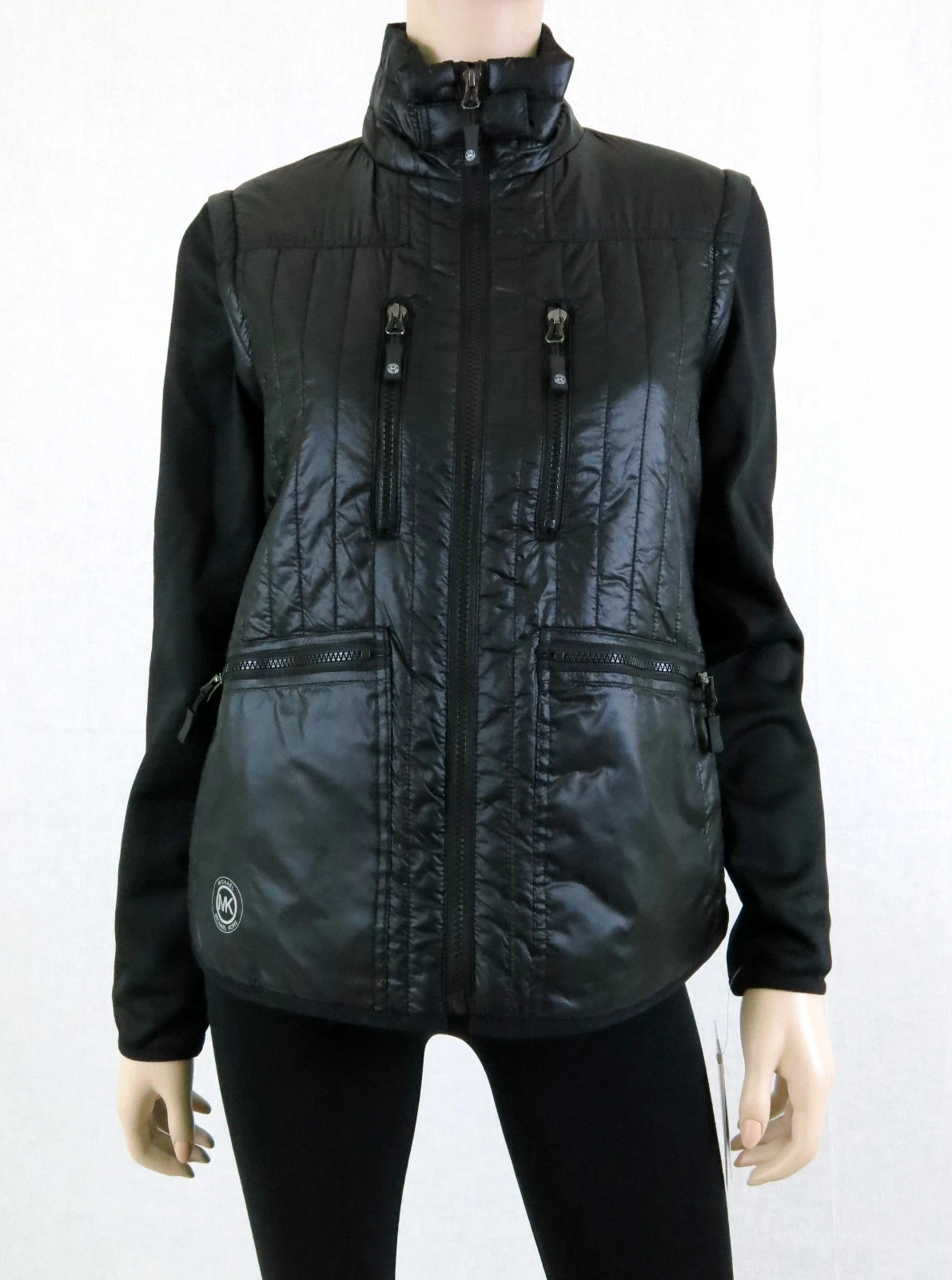 MICHAEL KORS Giubbotto Giacca Sportivo Leggero Trapuntato Maniche Rimovibili Nylon Nero S