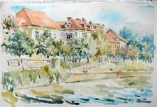 Ljubljana Slovenia  Impressionist Houses along the River ,modern realism 8x12