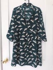 ASOS Monki Womens 3/4 Sleeve Green Blouse Dress White Rabbit Print Size XXS