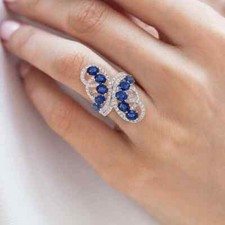 Elegant Features Rich Blue 5.13CT Sapphires With Clear White CZ Classic Band