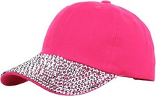Shiny Rhinestone Brim Baseball Cap for Women Girls Sparkle One Size, Hot Pink