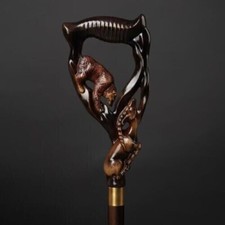 Handmade Bear Pallor Head Handle Brown Wooden Walking Working Stick Cane Gift