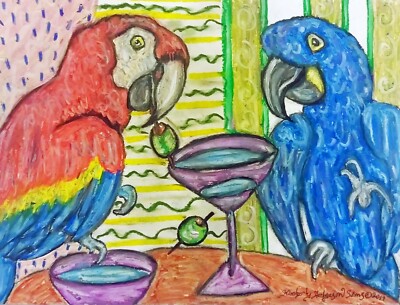Macaw Exotic Bird Pop Art Print 11x14 Signed by KSams Collectible Vintage Style