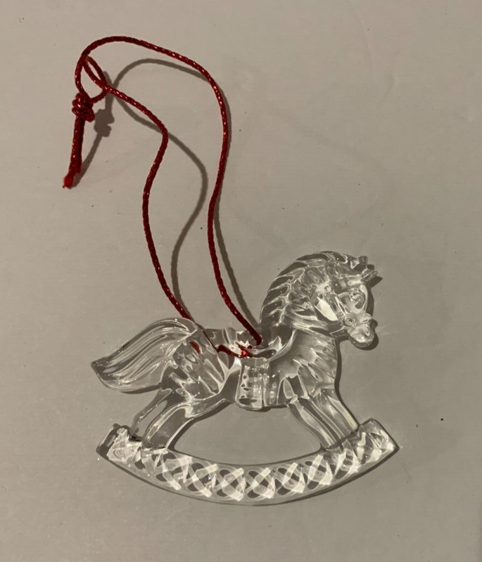 Vintage Glass Rocking Horse Unicorn Xmas Ornament w/ Gold Accent & Red Heart