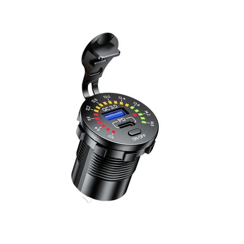 Car USB Charger USB Socket QC 3.0 + PD TYPE-C LED Voltage Meter On Off Switch - Изображение 3 из 4
