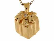 14k Yellow Gold Real Diamond Accented Cute Gift Box Design Slide Pendant