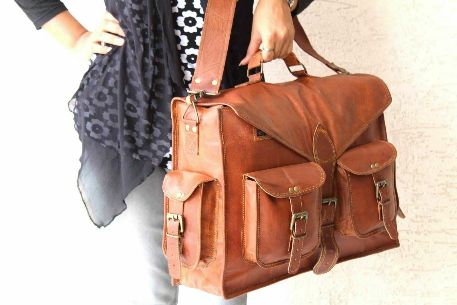 HANDMADE INDIAN DESIGNER DAKOTA LEATHER BRIEFCASE LAPTOP SATCHEL BAG MESSENGER image 6
