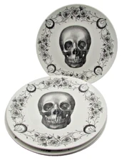 Harvest Green Studio Halloween Rose Moon Skull Dinner Plates - Set of Four