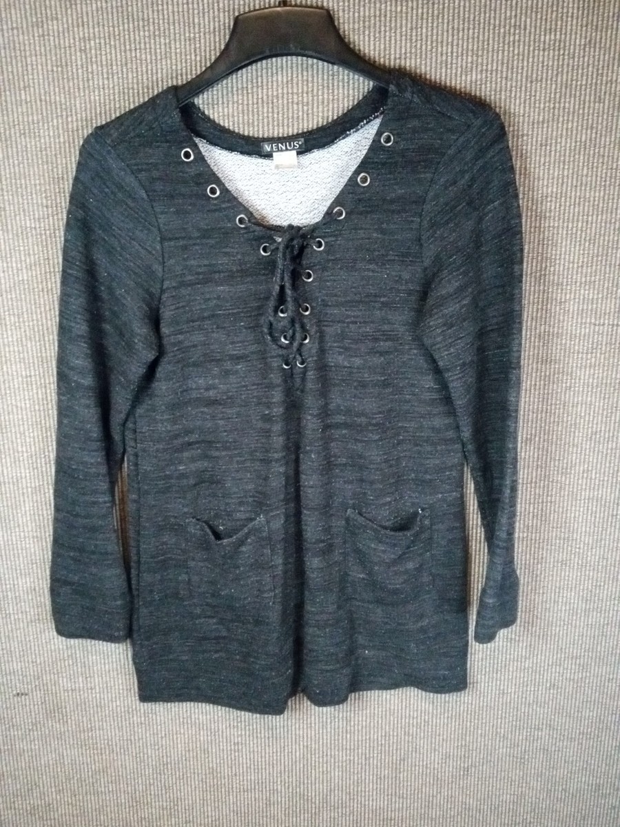 VENUS Long sleeve Vneck Tunic Sweater With Pockets