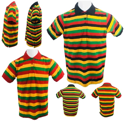 Men's Rasta Polo Striped T Shirt Men Collar Short Sleeves Shirt Top Pendeen Tee - Image 1 of 4