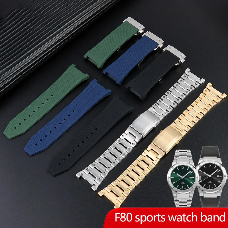 Silicone Rubber Watchbands For Ferragamo Three-eye F-80 Notch Fine Steel Straps