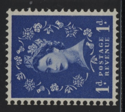 GB QEII 1d ultramarine stamp SG 571a watermark sideways UMM
