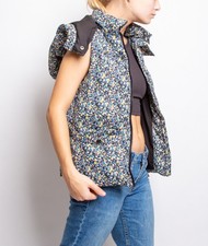 Kookai French Puffer Vest Blue White Yellow Floral Front Zip Women's S Size