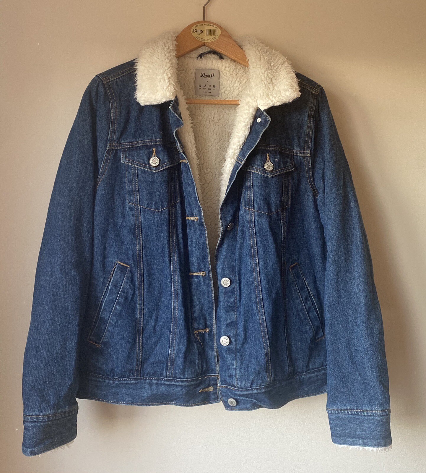 Ladies denim jacket size 14 used, Fur Lining Jacket, Warm Denim Jacket