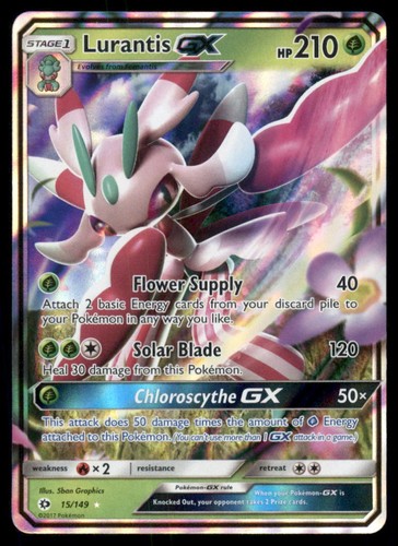 Pokemon TCG 15/149 Lurantis GX Sun and Moon Rare Full Art Shiny Holo Card - Picture 1 of 2