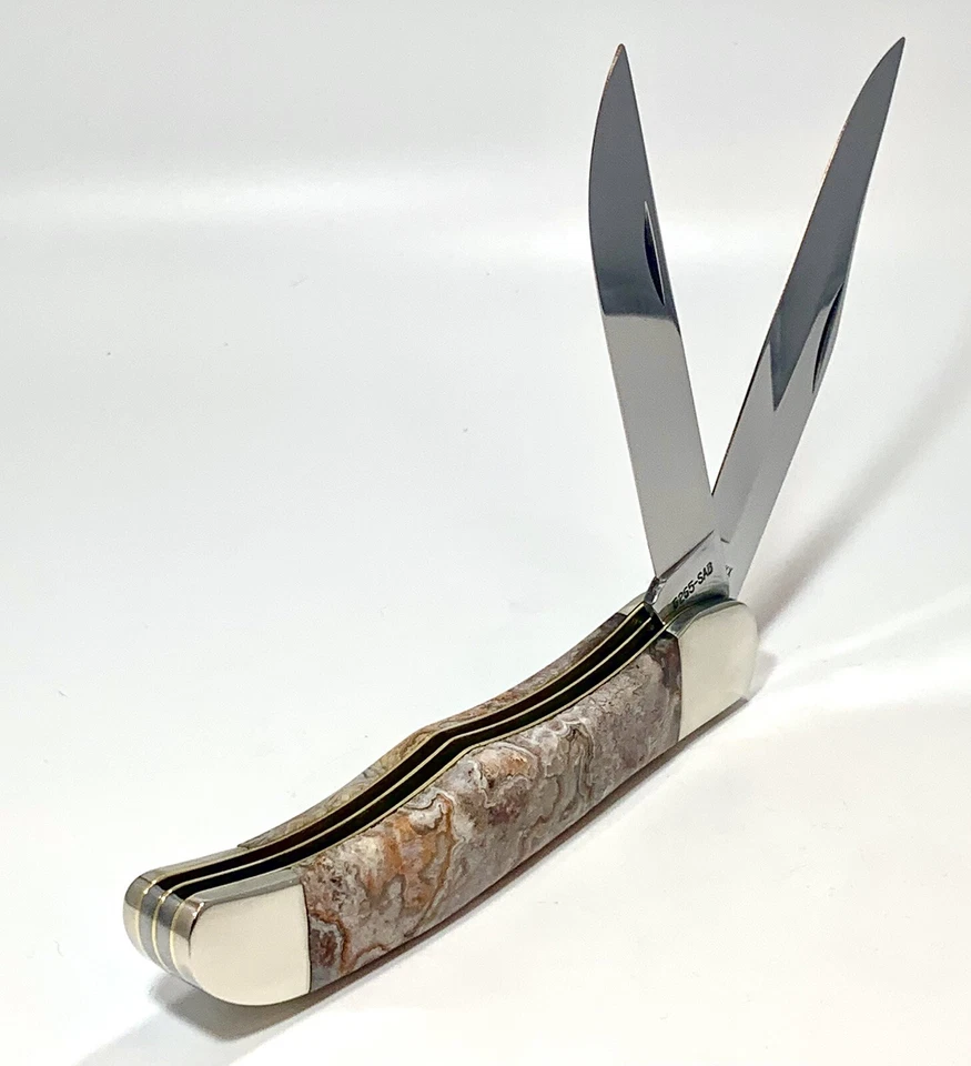 Cuchillo de cazador Case XX 6265SAB 1987 ¡con mangos de piedra de ágata de encaje loco personalizados! Foto 4 de 4