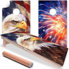 USA American Eagle and Fireworks Art Cornhole Wraps Stickers Cornhole Skin Decal