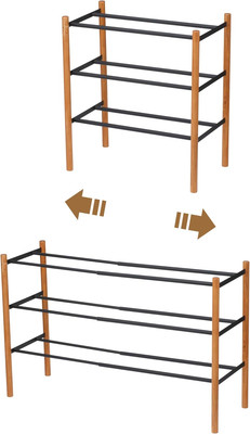 Home Plain Expandable 3-Tierd Shoe Rack Black,