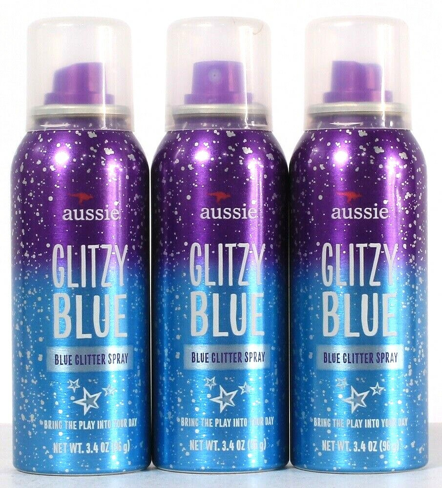 3 Count Aussie 3.4 Oz Glitzy Blue Glitter Spray Bring The Play Into