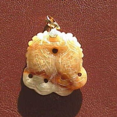 14k Gelbgold Double Fisch JADE Anhänger