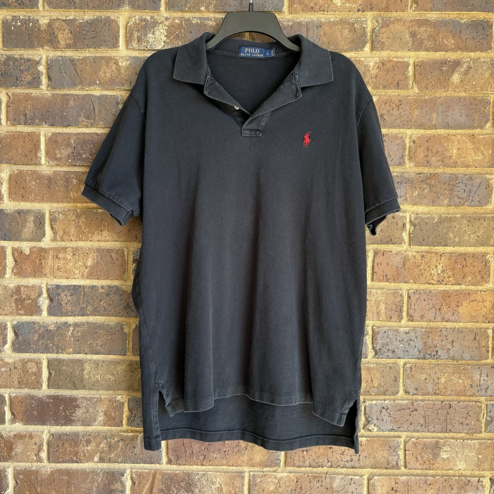 PONY Polo Ralph Lauren camicia uomo grande nera con frangia 2 bottoni 100% cotone