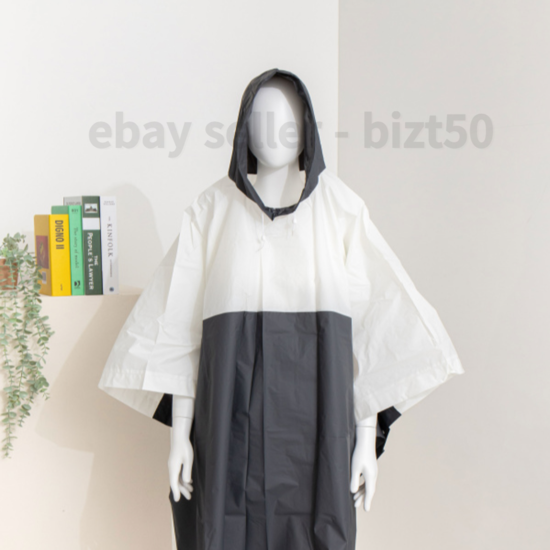 Unisex Compact White and Black Raincoat Free Size with Carrying Bag-image