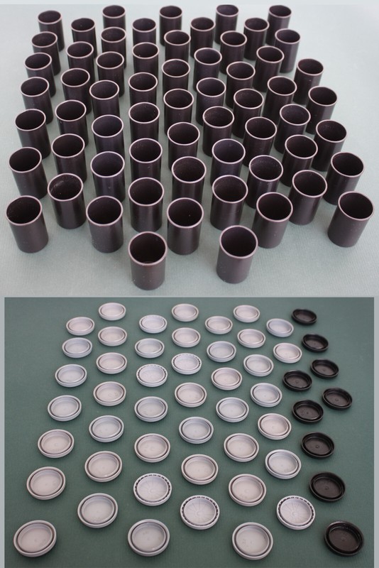 Vintage Photographic Accessories: Plastic 35mm Film Cans & Caps, 114 Pieces